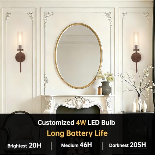 Shenmoyl Battery Operated Wall Sconces Set of 2, Walnut Color Rechargeable Wall Lighting Fixtures, Dimmable Wall Lights with Remote & Clear Glass Shade for Living Room, Bathroom,Bedroom - color: Walnut - Clear Glass