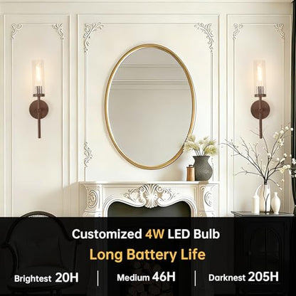 Shenmoyl Battery Operated Wall Sconces Set of 2, Walnut Color Rechargeable Wall Lighting Fixtures, Dimmable Wall Lights with Remote & Clear Glass Shade for Living Room, Bathroom,Bedroom - color: Walnut - Clear Glass