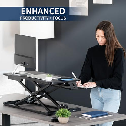 VIVO 32 inch Desk Converter, K Series, Height Adjustable Sit to Stand Riser, Dual Monitor and Laptop Workstation with Wide Keyboard Tray, Black, DESK-V000K | Height Adjustable, Stand Up Desk Riser, Wide Keyboard Tray, Dual Monitor and Laptop Workstation,