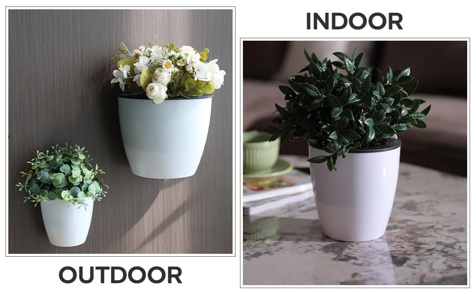 Self Watering Wall Mounted Planters | Set of 3 White Indoor/Outdoor Hanging Planter with Double Layer Design & Flat Backed for Mounting | Effortless Plant Care & Stylish Wall Pots.