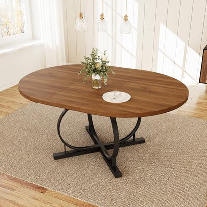 HIPIHOM Extendable Round Oval Dining Table Walnut Seats 4-6 People | 43.3"-59" MDF Table with Hidden Sliding Rails, Space-Saving X-Shaped Metal Frame Perfect for Dining, Apartment, Small Spaces - color: Walunt Table, size: Round Table Only