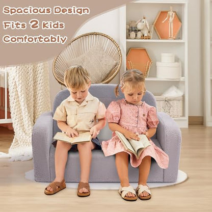 Foryoomi Extra Wide Kids Couch, 2-in-1 Soft Toddler Couch with Blanket, Comfy Toddler Chair, Convertible Sofa with Cute Rainbow Design, Grey - color: Grey Rainbow