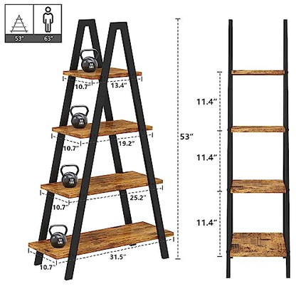 4-Tier Industrial Bookshelf with Metal Frame by Recaceik - For Home Office and Living Room