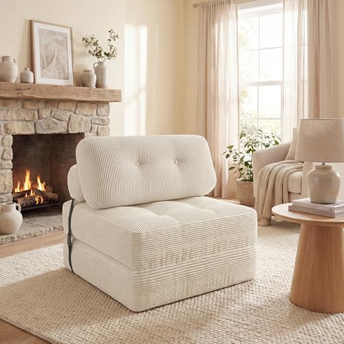 COSTWAY Folding Sofa Bed with Pillow, Convertible Couch (Beige) | with Backrest & Fixing Straps, Boneless Convertible Sleeper Chair for Adults, Guest Use, Living Room - color: Beige