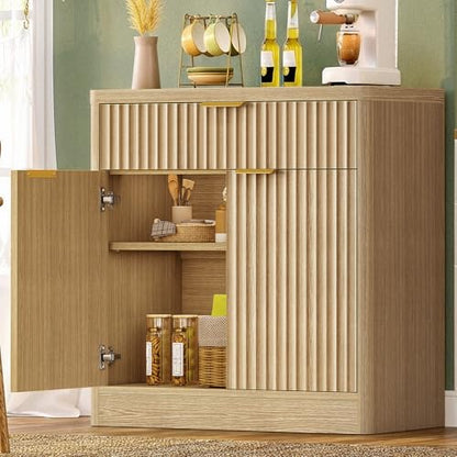 31.5" W Storage Cabinet with Drawer and Adjustable Shelf, Coffee Bar Cabinet, Fluted Sideboard Buffet Cabinet with 2 Doors for Living Room, Kitchen, Entryway, Natural - color: Natural-1 Drawer