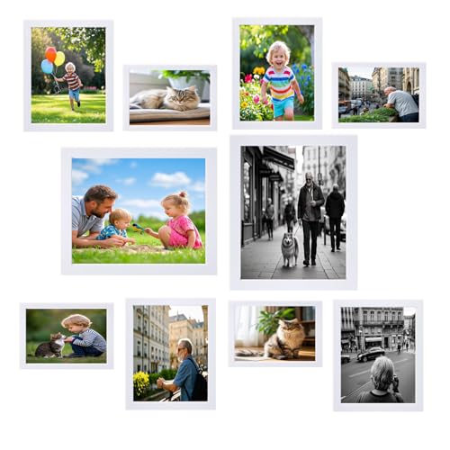 xnlkros Picture Frame Set 10 pack, Farmhouse Photo Frames, Gallery Wall Frame Collage, 8x10 5x7 4x6 Frames in 3 Different Finishes Picture Frames For Wall or Desk, White - color: White