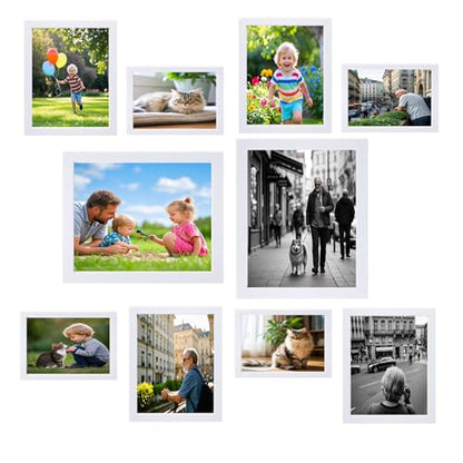 xnlkros Picture Frame Set 10 pack, Farmhouse Photo Frames, Gallery Wall Frame Collage, 8x10 5x7 4x6 Frames in 3 Different Finishes Picture Frames For Wall or Desk, White - color: White