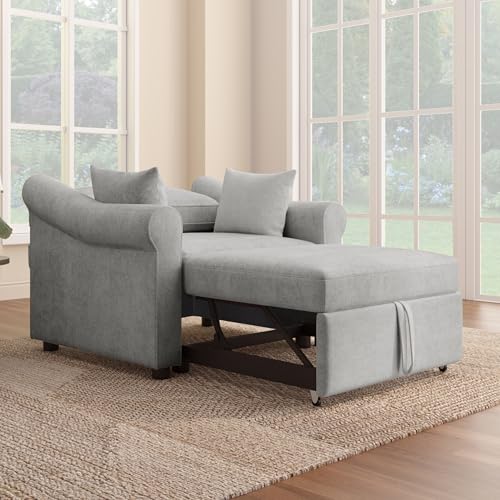 JIVOIT Convertible Sleeper Chair with Adjustable Backrest, 3-in-1 Sleeper Sofa with Metal Frame, 3 in 1 Lounger Chair Turns Into Bed, Chenille Fabric Single Bed for Living Room (Gray,315) - color: Gray,315