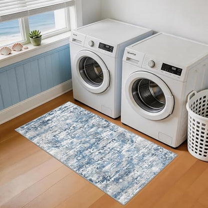 Entryway Runner Rug 2x4ft,Non Slip Carpet Runner,Ocean Blue | Machine Washable Runner Rug with Silicone Backing; Stain Resistant Surface for Entryways, Kitchens and High Traffic Areas - color: Abstract- Ocean Blue, size: 2' x 4' (Runner)