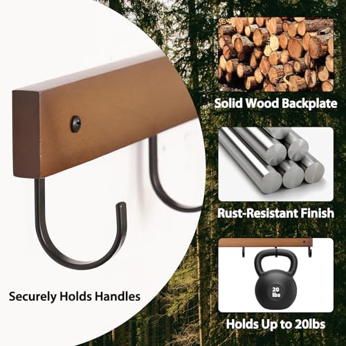 SCUNDA Mug Hook for Wall, 180° Swivel Hooks for Cups, Wooden Wall Mounted Rotatable Hooks for Hanging Mugs, Hats, Keys, Kitchen Utensils, Robe, Towel, Strong Metal Hook with Wood Base (2, Brown) - color: Brown