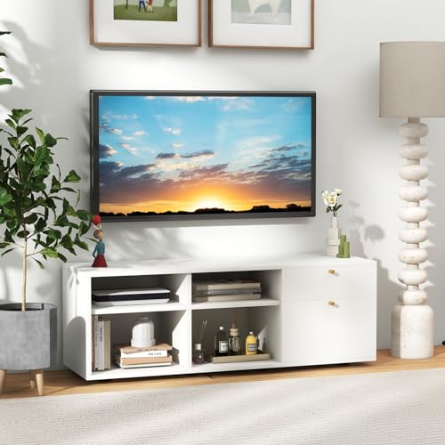 Giantex TV-Stand for Bedroom Entertainment Center - Modern TV Console Cabinet with 2 Drawers, 4 Compartments, Adjustable Feet, Media TV Storage Cabinet for Small Spaces, Entryway, Living Room, White