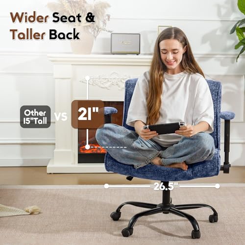 Criss Cross Chair with Wheels & Flip Arms, Wide Cross Legged Office Chair with Adjustable Tilt Criss-Cross Desk Chair with Lumbar Support for Home Office, Bedroom, Apartment Blue - color: Blue