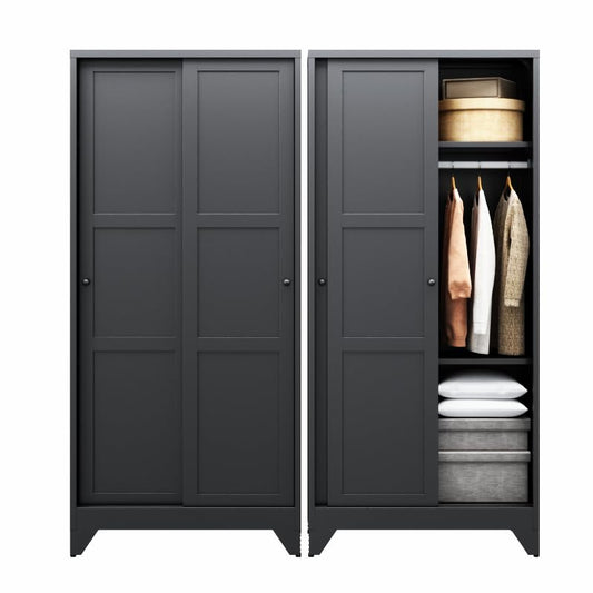 Armoire Wardrobe Closet,20" Deep Armoire Wardrobe Cabinets with Sliding Doors and Shelves,Narrow Slim Coat Closet Cabinet with Hanging Rod for Home(Black) - color: Black, size: 20"D x 32"W x 68"H