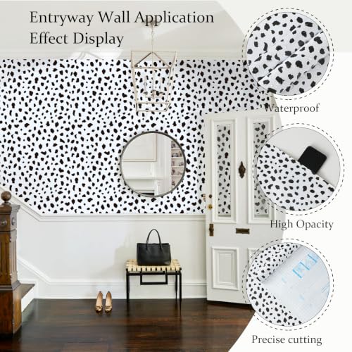 Yasinet Black Peel and Stick Wallpaper Black and White Wallpaper | 17.3"×393.7 "Polka Dot Contact Paper Modern Removable Self Adhesive Wall Paper Waterproof for Bathroom Bedrrom Cabinet Vinyl - color: Black/White, size: 17.3"×393.7''
