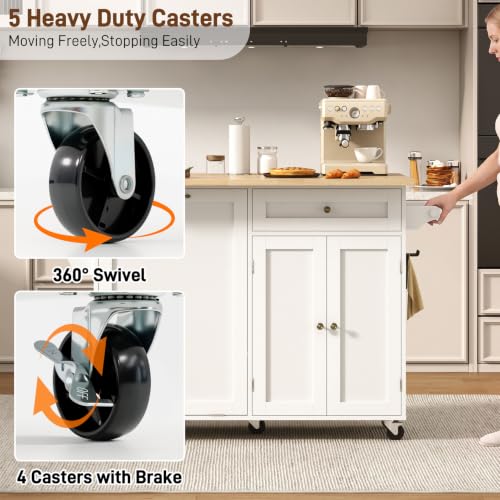 chartustriable 51" Kitchen Island with Drop Leaf,Kitchen Island Cart W/Rolling Trash Cabinet,Folding Drop Leaf,2 Drawers,Movable Carts on Wheels with Spice Rack&Towel Rack for Home, Dining Room,White - color: White, size: 29.5"D x 51.2"W x 35.8"H