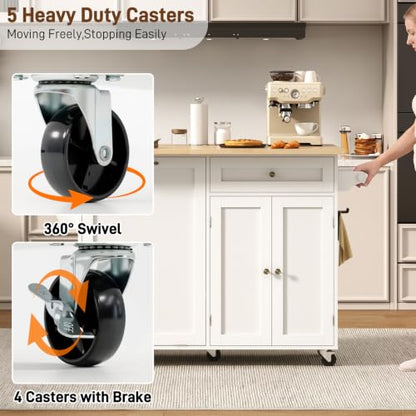 chartustriable 51" Kitchen Island with Drop Leaf,Kitchen Island Cart W/Rolling Trash Cabinet,Folding Drop Leaf,2 Drawers,Movable Carts on Wheels with Spice Rack&Towel Rack for Home, Dining Room,White - color: White, size: 29.5"D x 51.2"W x 35.8"H