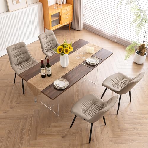 Kidol & Shellder Dining Chairs Set of 2, Faux Leather Upholstered Kitchen Chairs with Metel Legs, Mid Century Modern Side Chair for Dining Room, Living Room, Lounge, Restaurant, Khaki - color: Tan