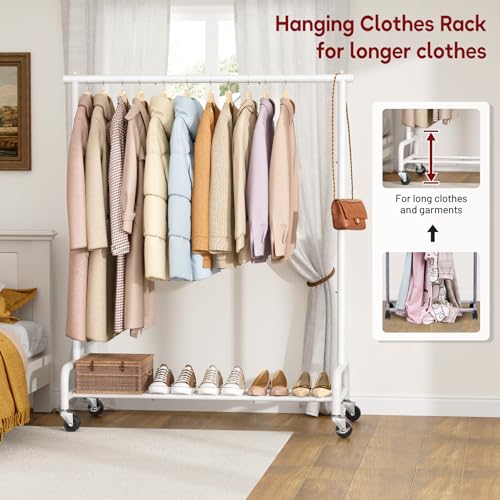 SLEEPING LAMB Heavy Duty Clothes Racks for Hanging Clothing Rack, 43" Wide Rolling Garment Rack Metal Wardrobe Rack with Wheels Closet Hanger Rack for Coats, Shirts, Dress, (White) - color: White, style: Single Rod