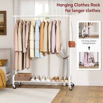 SLEEPING LAMB Heavy Duty Clothes Racks for Hanging Clothing Rack, 43" Wide Rolling Garment Rack Metal Wardrobe Rack with Wheels Closet Hanger Rack for Coats, Shirts, Dress, (White) - color: White, style: Single Rod