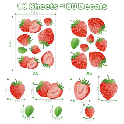AOWDIAO 80 Pcs Strawberry Wall Decals – Peel and Stick for Bedroom, Kitchen, Bathroom & Nursery – Cute Strawberry Decor for Home & Party - style: Strawberry