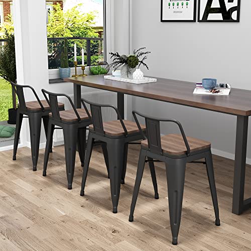 Yongchuang 18" Bar Stools Set of 4 Metal Short Stools with Back Black | Modern Farmhouse Barstools, Bar Chairs for Classroom, Kitchen Dining Stool with Wood Seat, Easy Assembly - color: Black, size: 18" Set of 4