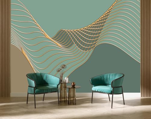 Gold Geometric Line Wallpaper Mural Peel and Stick 82"x57" | Brown and Green Background Abstract Wall Murals for Living Room Bedroom - color: ZZ-020, size: 82" x 57"