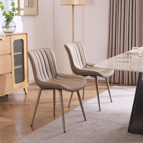 YOUNUOKE Dining Chairs Set of 2 Mid-Century Modern Kitchen Chairs Khaki | Faux leather upholstered with Back, fits dining living waiting room guest reception. Waterproof easy to clean assemble, 300lb - color: All Khaki