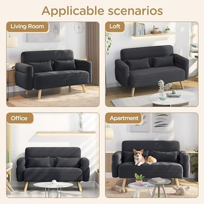Yaheetech 46" Small Sofa Compact Modern Couch with Wood Legs, Dark Gray | Loveseat Small Sofa in Fabric 2 Seater Couch Features Wood Legs, Lumbar Pillows, Easy Assembly for Living Room, Bedroom, Dorm - color: Dark Gray
