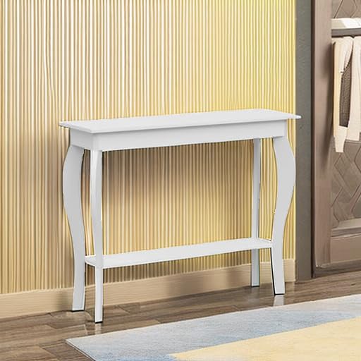 ChooChoo 39" Narrow Entryway Table with Storage Shelf, White | Console Table with Curved Legs, Chic Accent Sofa Table with Shelves for Entryway, Living Room, Hallway - color: White