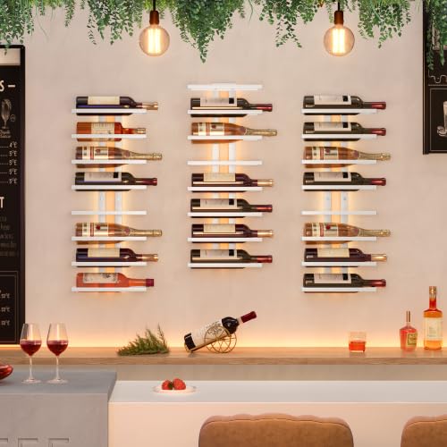 Hoctieon 3-Set 8 Tier Wall Mount Wine Rack (24 Tiers), Wall Racks for Wine Bottles Display and Storage, Hanging Bottle Organizer for Living Room, Kitchen, Wine Cellar, Bar, White - color: White, size: 3 Pack (24 Bottles)