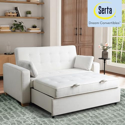 Serta® Ainsley Convertible Loveseat Sleeper Sofa – 3-in-1 Loveseat, Lounger & Queen-Size Sofa Bed, Pull-Out Sleeper Couch with DreamCoils®, Easy Assembly, Oyster Fabric - color: Oyster, size: Queen Sofa