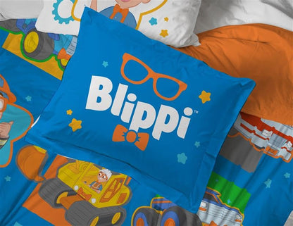 Jay Franco Blippi & Meekah Trucks Full Comforter Set - 7 Piece Blue Bedding Sheet Set & Pillow Covers - Super Soft Microfiber Bed Set | Bed in a Bag, Comforter Sheets Shams Pillowcases, Official Product, Soft Microfiber, Machine Washable, Kids Gift - colo