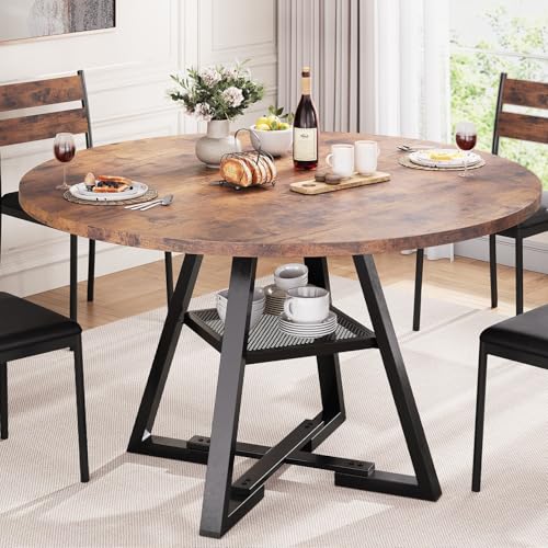 Jocoevol Round Dining Table for 4,Kitchen Dining Room Circle Dinner Pedestal Table,Space Saving Wood Kitchen & Dining Room Furniture (Vintage, 46In) - color: Vintage, size: 46In
