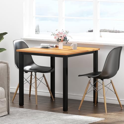 Need Small Square Dining Table 31.5inch Home Office Desk Teak | Black Frame Sturdy and Heavy Duty Writing Desk for Small Spaces, Sturdy Writing Table for Home Office or Study Breakroom - color: Teak & Black Frame, size: 31.5x31.5 inch