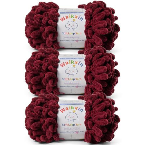 Super Soft Loop Yarn for Finger Knit, 3 Pack of 7.05oz/19.5yds Each, Chunky Blanket Yarn for Hand Knitting, #7 Jumbo Chenille Yarn, Fluffy Baby Blanket Yarn for Crochet Amigurumi (3 Burgundy) - color: 3 Burgundy