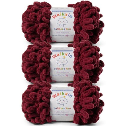 Super Soft Loop Yarn for Finger Knit, 3 Pack of 7.05oz/19.5yds Each, Chunky Blanket Yarn for Hand Knitting, #7 Jumbo Chenille Yarn, Fluffy Baby Blanket Yarn for Crochet Amigurumi (3 Burgundy) - color: 3 Burgundy