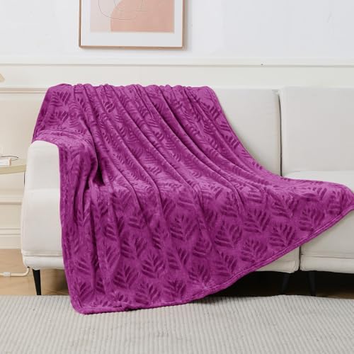 Exclusivo Mezcla Leaves Pattern Throw Blanket for Couch, Purple | Soft and Cozy Fleece Blanket All Season Use, Lightweight Plush Fuzzy , Home Decor, 50x60 Inches - color: Purple, size: Throw(50"x60")