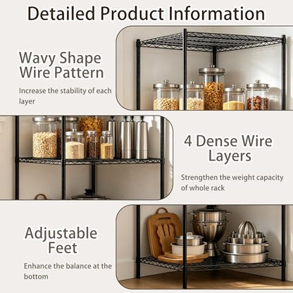 Wire Storage Standing Shelf Rack Tower, Corner Metal Shelving Unit with Adjustable Shelves, Space-Saving Organizer for Garage, Kitchen, Bathroom, 23.5 * 23.5 Inch - size: 4 Tier 23.5 Inch Width