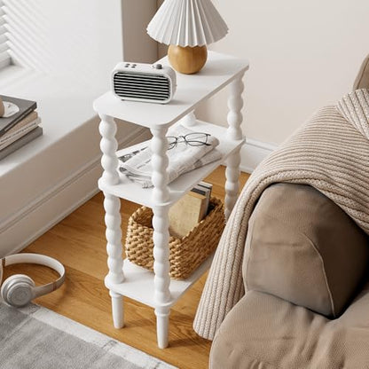 Veegle Side Table, Small End Table with Storage Shelf, 3-Tier Small Coffee Tables for Living Room Bedroom Narrow Spaces(White) - color: White-3 Tier Shelf