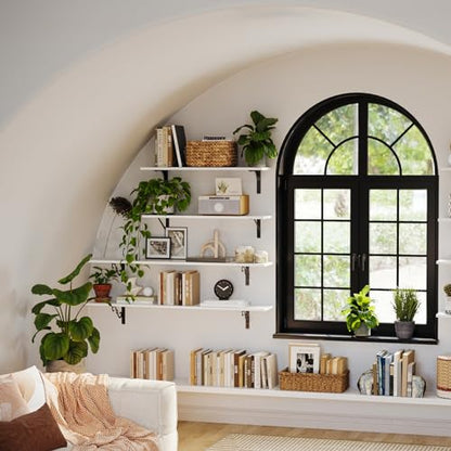 Long Wall Shelves, 31.5Inch Wooden Wall Mounted Shelves, Set of 2 | Floating Book Shelf, Sturdy Metal Bracket Easy Assembly, Max Load 22lbs, Wall Storage Ledges, Bedroom/Bathroom/Kitchen, White - color: White, size: 31.5 Inch