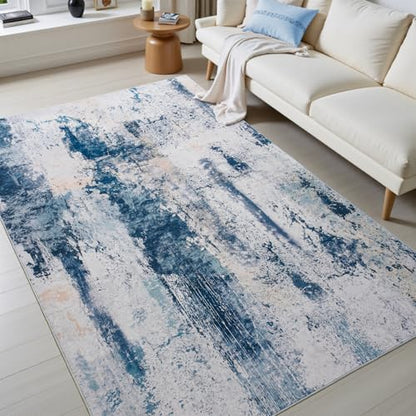 Toneed Abstract Area Rug Modern Washable Rug Soft Non Slip Rug Low Pile for Bedroom Living Room Dining Room Dusty Teal Grey 4x6 Feet - color: Dusty Teal Grey, size: 4' x 6' (Rectangular)
