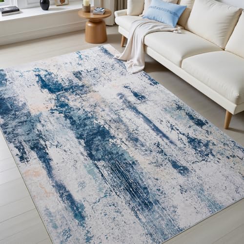 Toneed Abstract Area Rug Modern Washable Rug Soft Non Slip Rug Low Pile for Bedroom Living Room Dining Room Dusty Teal Grey 4x6 Feet - color: Dusty Teal Grey, size: 4' x 6' (Rectangular)