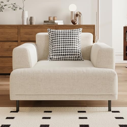 Modern Fabric Accent Chair, Mid-Century Single Cloud Armchair | Wide Armrest 1-Seater Deep Seat Sofa with Low Back,Metal Legs,Upholstered Cushion for Reading, Ideal for Living Room,Bedroom - size: 40.55inch-Armchair