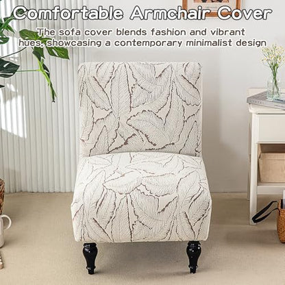 Armless Chair Protector Jacquard Accent Chair Cover Stretch Chenille Furniture Cover Printed Slipper Chair Slipcover for Hotel Living Room Dining Room Khaki - color: Khaki