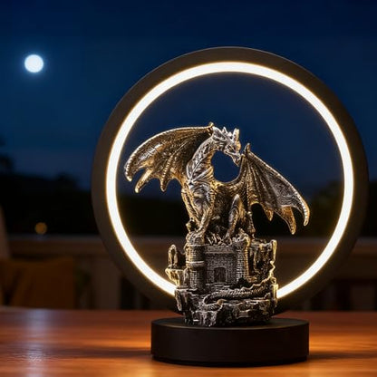 Dragon Lamp Light Fantasy Statue Dungeon and Dragons Gifts ﻿ ﻿ ﻿ | 6.15 inch LED Circle USB Table Lamp Light for Bookshelf/Desk/Bedside/Nightstand,Great for Collectors and Dragon Fans Alike - color: Black