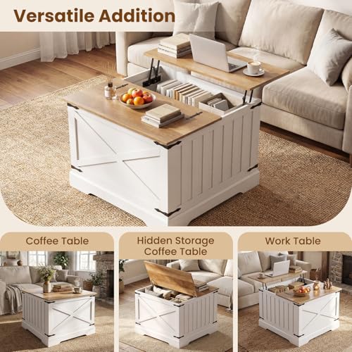Giantex Farmhouse Lift Top Coffee Table, 31.5" Square Wood Center Table with Large Hidden Storage Compartment & Hinged Lift Top, Accent Cocktail Tea Table, Rustic Living Room Tables (Oak) - color: Oak