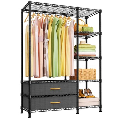 F3 Heavy Duty Clothes Rack（With Fabric Drawers）Freestanding Clothing Racks for Hanging Clothes，Adjustable Closet Organizer System，Portable Garment Rack 40" W x 15" D x 72" H，Max Load 700LBS，Black - color: Black, style: Freestanding