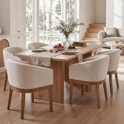 HNY Barrel Dining Chairs Set of 6, Mid Century Modern Upholstered Dining Chairs with Arms, Linen Kitchen & Dining Room Chairs, Solid Wood Frame Accent Chairs for Kitchen, Apartment, Beige - color: Beige,natural Lges, size: 6 Chairs
