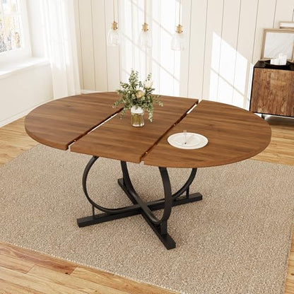 HIPIHOM Extendable Round Oval Dining Table Walnut Seats 4-6 People | 43.3"-59" MDF Table with Hidden Sliding Rails, Space-Saving X-Shaped Metal Frame Perfect for Dining, Apartment, Small Spaces - color: Walunt Table, size: Round Table Only