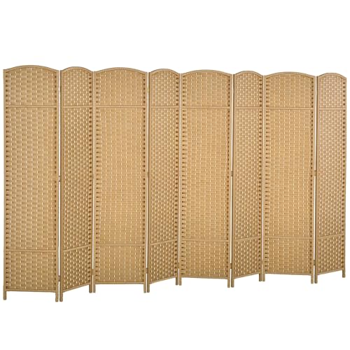 HOMCOM Room Divider 8 Panel Folding Privacy Screen 5.6' Tall Nature Wood | Freestanding Partition, Home Office, Bedroom - color: Natural, size: 8 Panel